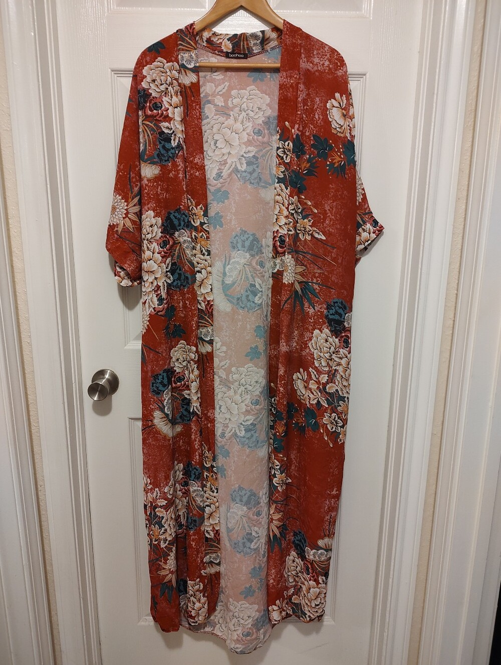 Boohoo Rust Floral Kimono Duster